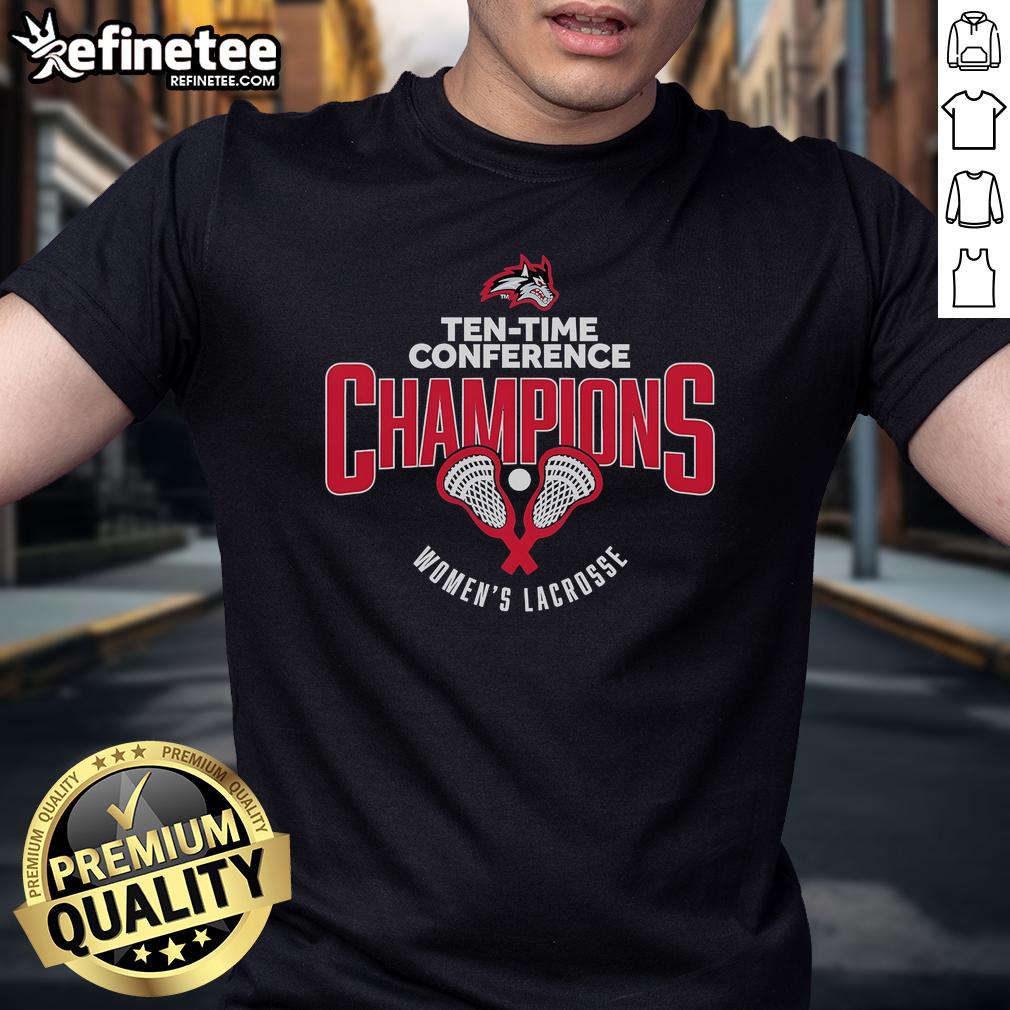 Nice Seawolves Lacrosse T-Shirt celebrating Ten Time Conference Champions, featuring team logo and vibrant design.