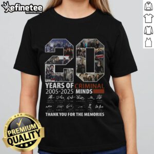 Official Criminal Minds 20 Years Tee 2005-2025, celebrating memories with stylish ladies' design for fans of the show.