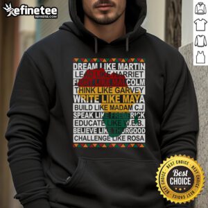 Original Black History Month Dream Like African Leader Hoodie featuring vibrant colors and inspirational design.