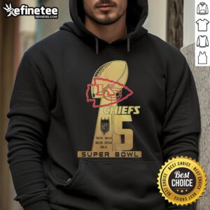 Alt Text: Premium Kansas City Chiefs 5 Super Bowl hoodie featuring team logo and championship details, perfect for fans.