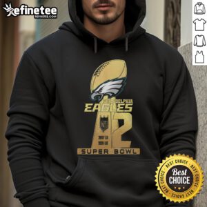 Premium Philadelphia Eagles 2 Super Bowl hoodie featuring team colors and logo, perfect for fans celebrating the victories.