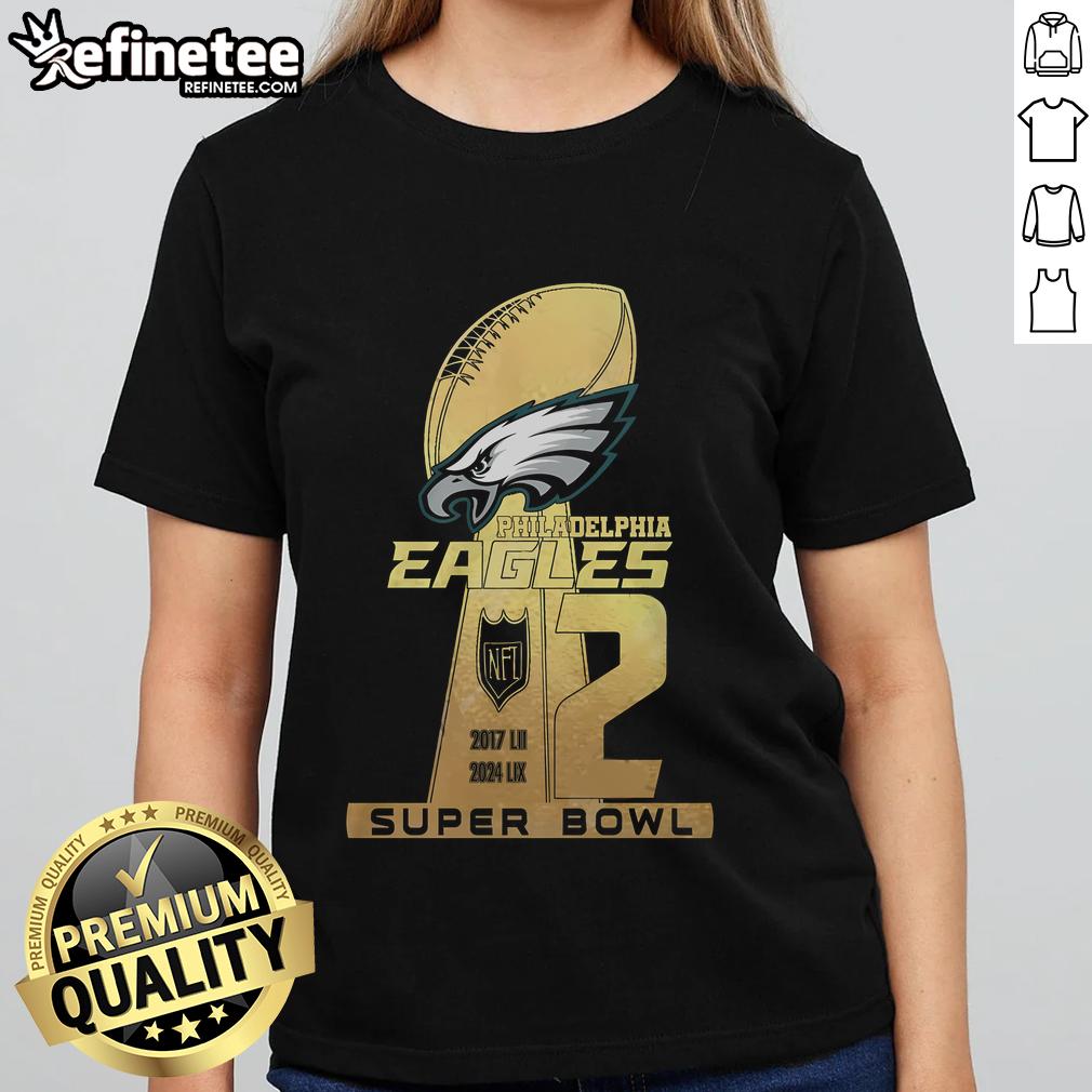 Premium Philadelphia Eagles 2 Super Bowl Ladies Tee featuring bold team graphics and a stylish fit for fans.