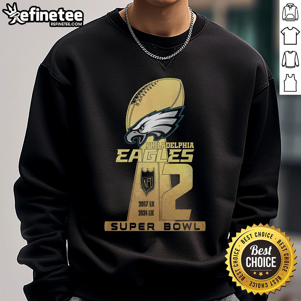 Premium Philadelphia Eagles 2 Super Bowl sweatshirt featuring team logo and vibrant colors for fans.