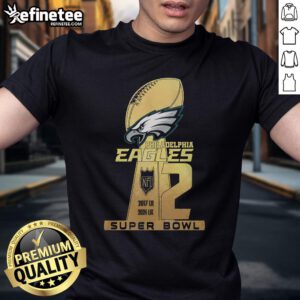 Alt Text: Premium Philadelphia Eagles 2 Super Bowl T-Shirt featuring vibrant team colors and bold graphics celebrating the championships.