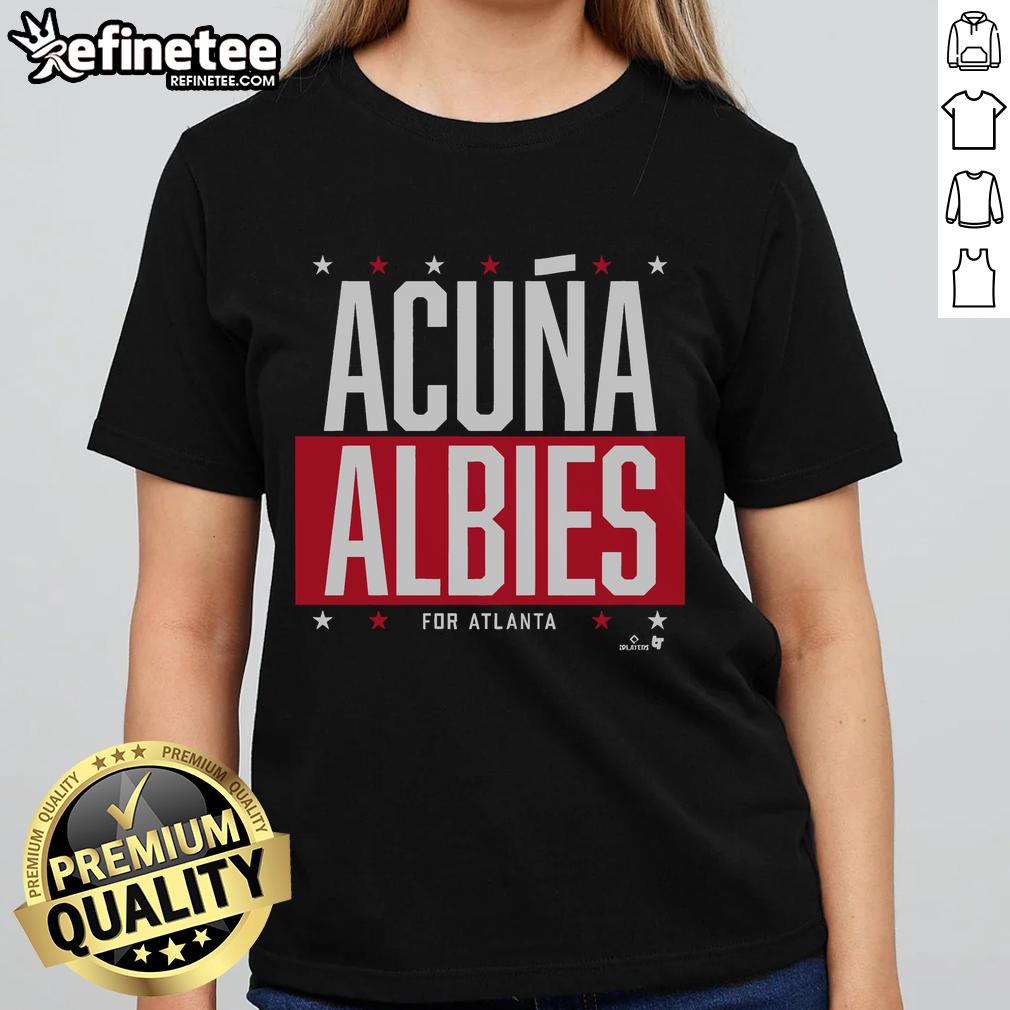 Top Acuna Albies for Atlanta Ladies Tee featuring vibrant team colors and stylish design for female fans.