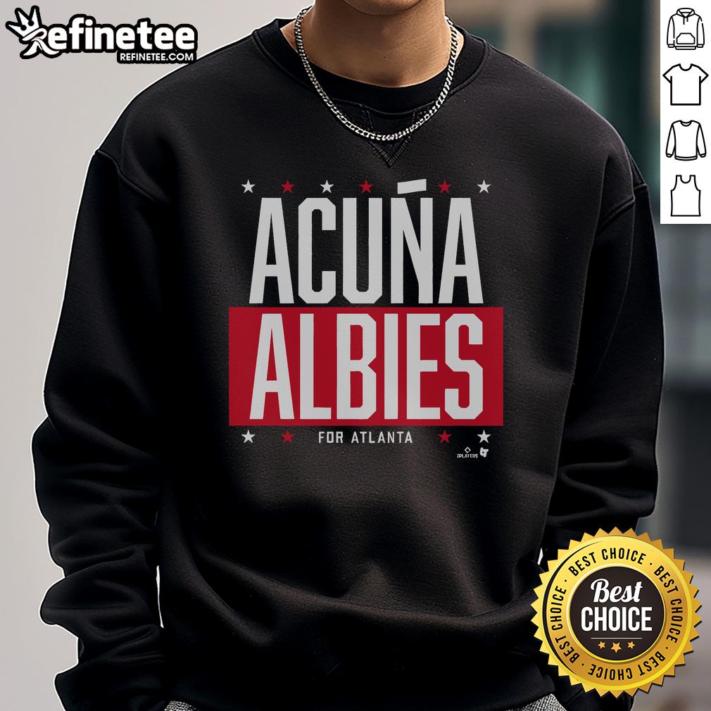 Top Acua Albies for Atlanta sweatshirt featuring vibrant team colors and player graphics, perfect for fans.