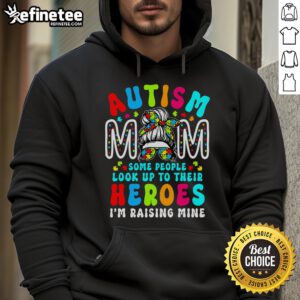 Top Autism Mom Raising Hero in a Groovy Messy Bun wearing an Autism Awareness Hoodie, showcasing pride and love.