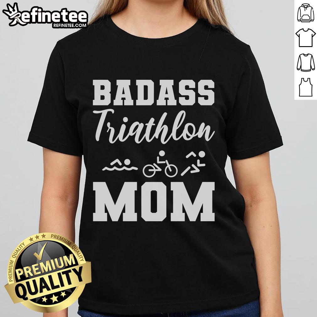 Top Badass Triathlon Mom Ladies Tee showcasing a sporty design, perfect for athletic moms who love triathlons.