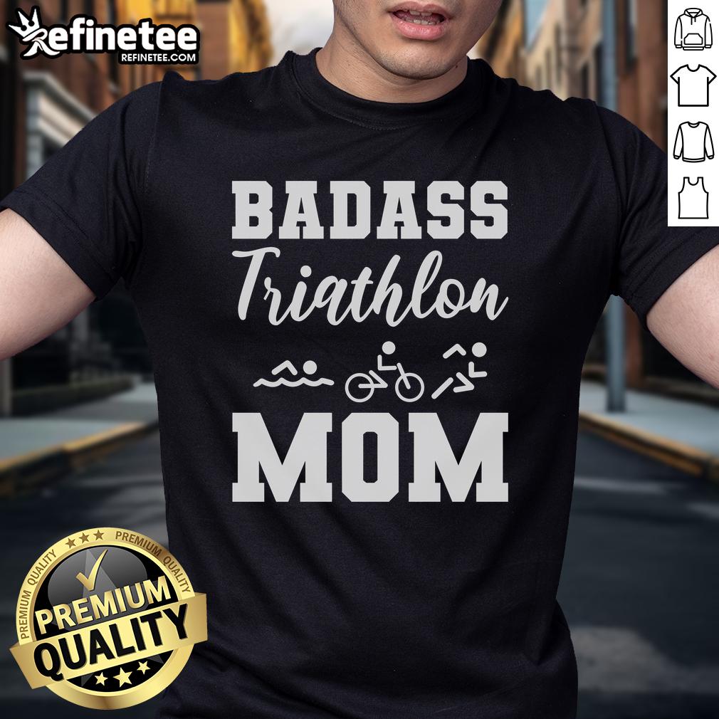 Top Badass Triathlon Mom T-Shirt design featuring bold graphics and motivational text for triathlon-loving moms.