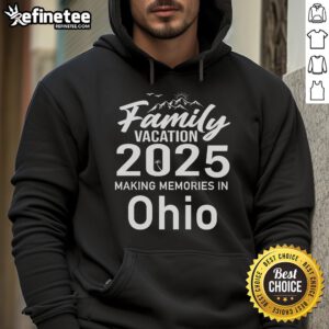 Family wearing 'Awesome Family Vacation 2025' hoodies while making memories in Ohio, enjoying their time together outdoors.