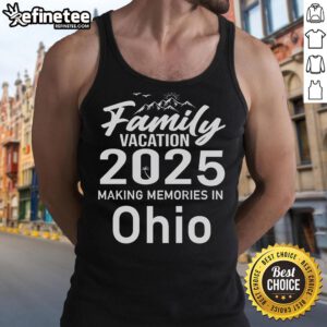 Family enjoying a fun vacation in Ohio, wearing matching tank tops and making memories in 2025.