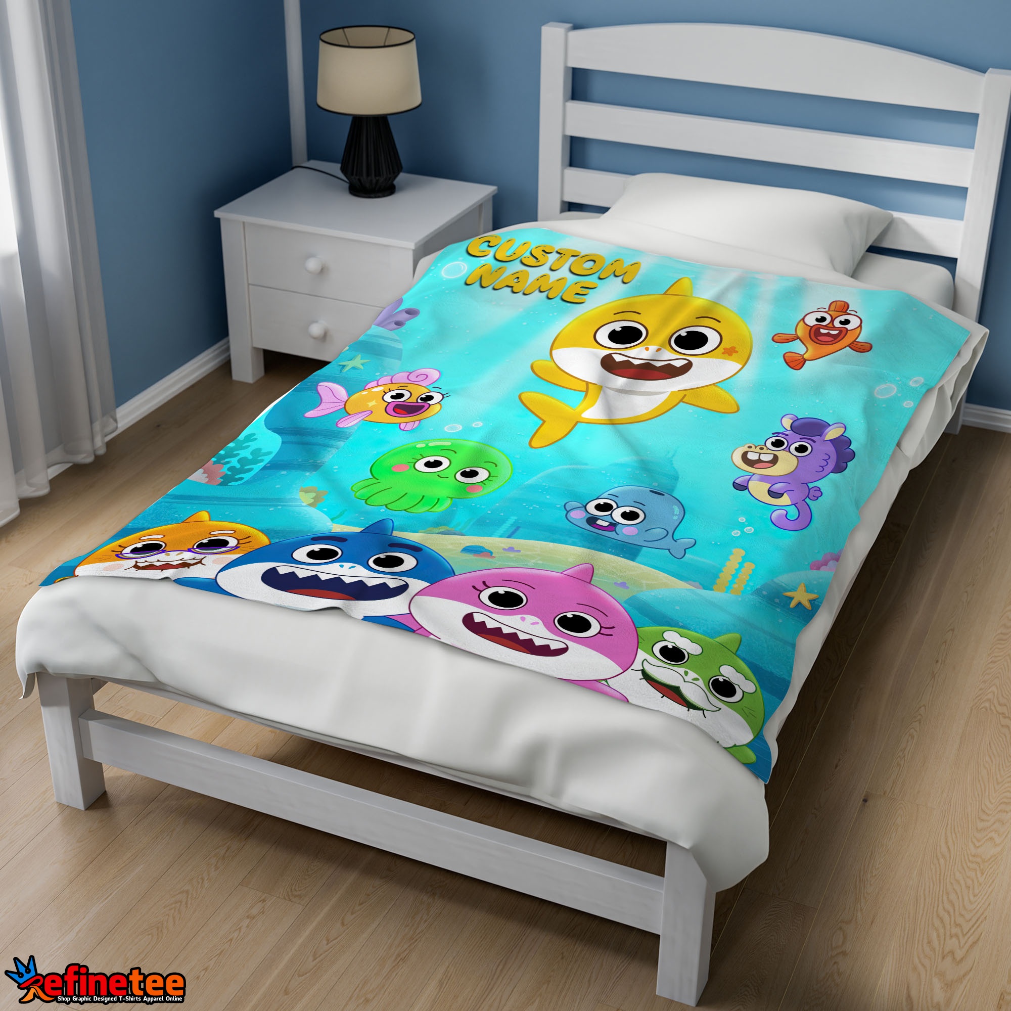 Baby Shark & Friends Poster Yellow Text Blanket Fleece Customized Blanket