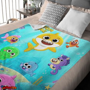 Baby Shark & Friends Poster Yellow Text Blanket Fleece Customized Blanket