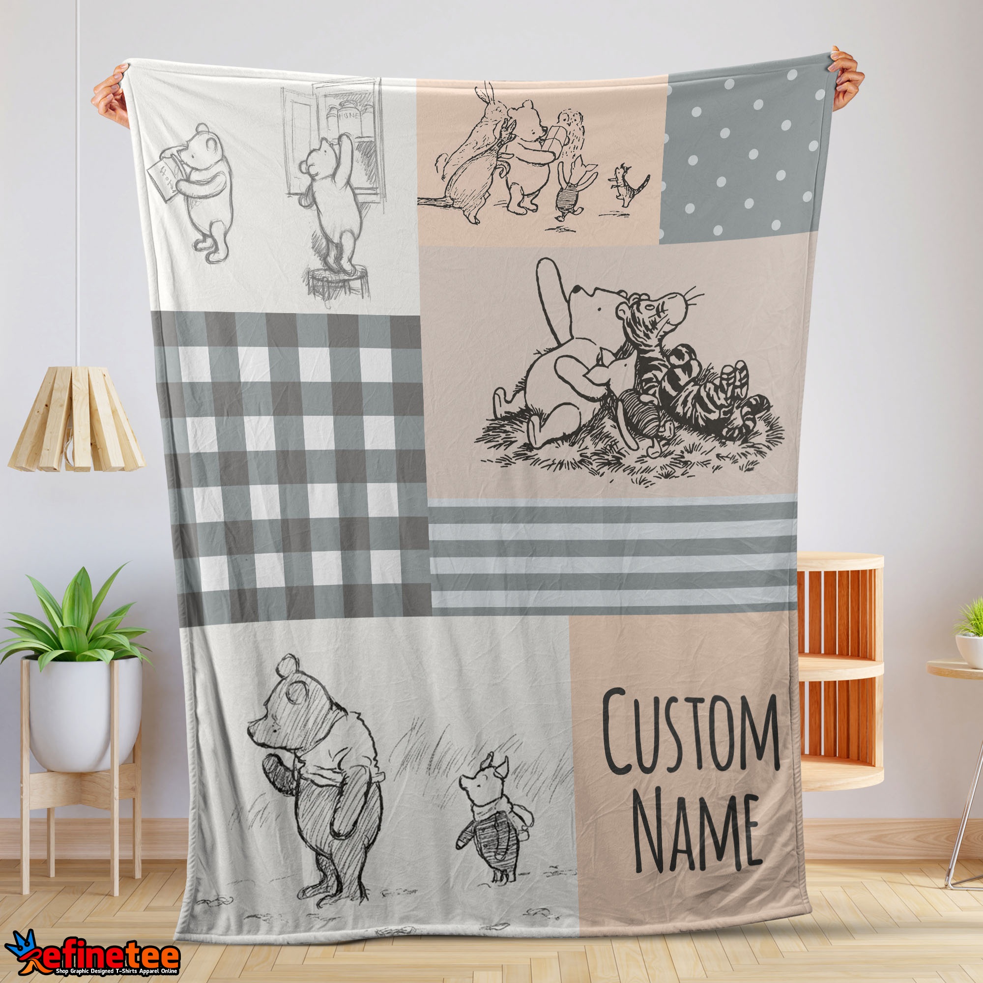 Classic Winnie The Pooh & Friends Sketch Blanket Fleece Customized Blanket