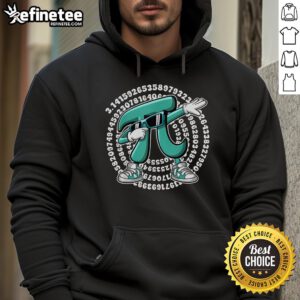 Alt Text: Funny math teacher dabbing in a Pi Day hoodie featuring the Pi symbol, perfect for math enthusiasts and celebrations.