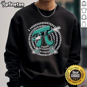 Alt Text: Funny Pi symbol dabbing math teacher on a Pi Day sweatshirt, perfect for celebrating math and humor in style.