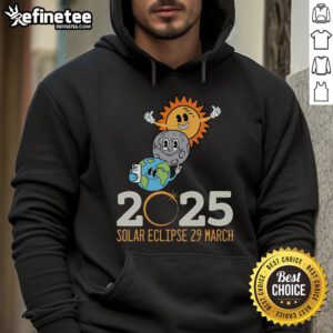 Funny Solar Eclipse 2025 hoodie design featuring a whimsical graphic of a partial eclipse on March 29.