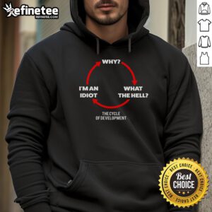 Funny hoodie featuring 'The Cycle of Development: Why Am I an Idiot?' design for humor lovers and developers.
