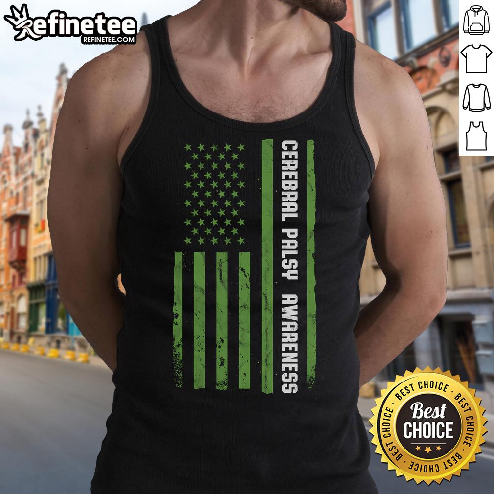 Good Cerebral Palsy Awareness tank top featuring the American flag design, promoting inclusivity and support.