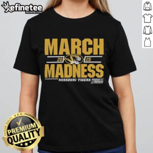 Good Missouri Tigers 2025 March Madness D1 Men's Basketball ladies tee, featuring vibrant team colors and stylish design.