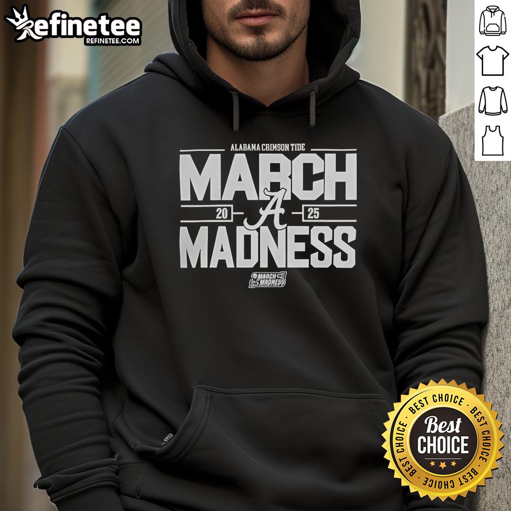Alabama Crimson Tide March Madness hoodie for NCAA Men's Basketball 2025, featuring team colors and logo.