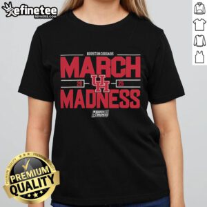 Good NCAA Men's Basketball 2025 Houston Cougars March Madness ladies tee featuring team colors and logo.