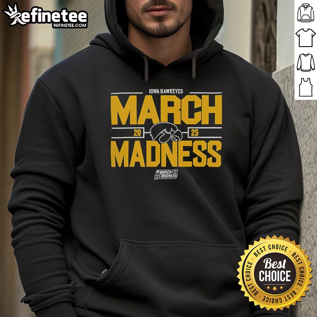 2025 Iowa Hawkeyes March Madness hoodie for NCAA Men's Basketball fans, featuring vibrant team colors and logo.
