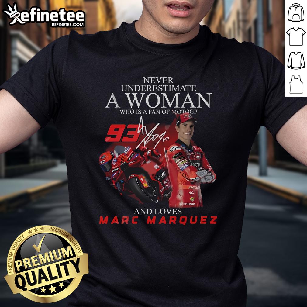 Alt Text: Limited edition MotoGP t-shirt for women, featuring Marc Marquez, perfect for passionate fans of motorcycle racing.