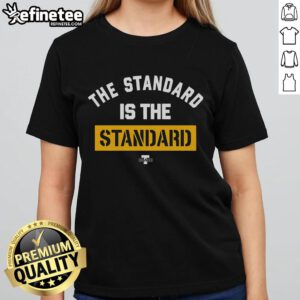 Good Pat Freiermuth wearing the Standard is the Standard ladies tee, showcasing team spirit and style.