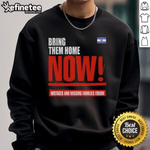 Israel flag sweatshirt worn at the 'Bring Them Home Now' forum for hostages and missing families, highlighting solidarity.