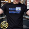 Alt Text: Lightly distressed t-shirt featuring the Israeli flag and the phrase Defend Democracy, Defend Israel.