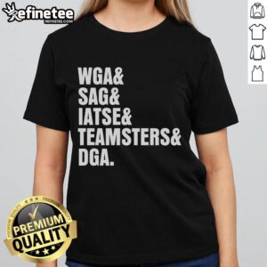 Hot WGA SAG IATSE Teamsters DGA Anti-AI Chatbot Ladies Tee featuring bold graphic design for supporters of artists' rights.