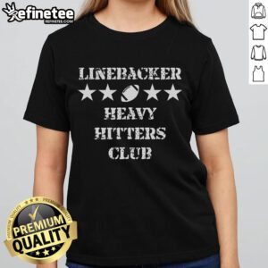 Alt Text: Nice Linebacker Heavy Hitters Club football player graphic on ladies tee, perfect for sports fans and casual wear.