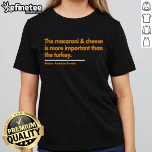 Womens tee featuring 'Nice Mac Cheese Is More Important Than Turkey' design, perfect for Thanksgiving celebrations.