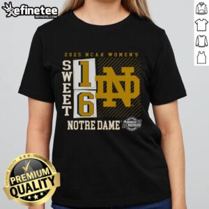 Notre Dame Fighting Irish women's basketball March Madness 2025 Sweet 16 tee featuring a no-look pass design.