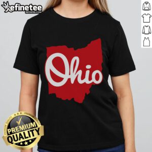 Alt Text: I Love My Ohio Ladies Tee featuring a colorful map of Nice, Ohio, perfect for proud Ohio residents and tourists.
