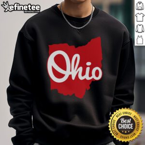 Ohio map graphic on a cozy sweatshirt, showcasing 'I Love My Ohio' in a stylish design.