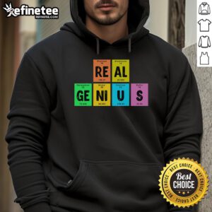 Stylish Nice Periodic Table of Elements Real Genius Hoodie featuring colorful element symbols and modern design.