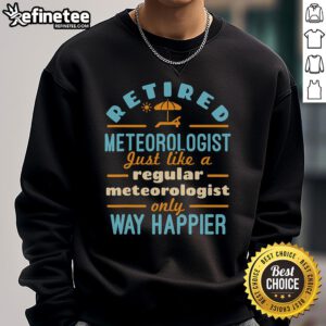 Happy retired meteorologist wearing a sweatshirt, enjoying life after a fulfilling weather career. Weather retirement bliss!