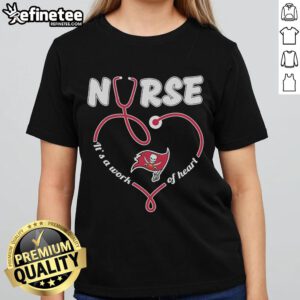 Nice Tampa Bay Buccaneers Nurse 'It's a Work of Heart' Ladies Tee showcasing team spirit and healthcare pride.
