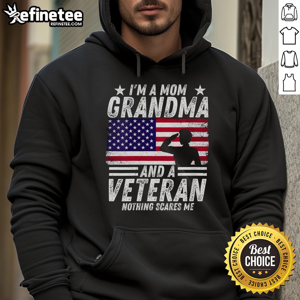 Patriotic hoodie worn by a proud veteran grandma, showcasing her love for family and service, perfect for moms and grandmas.