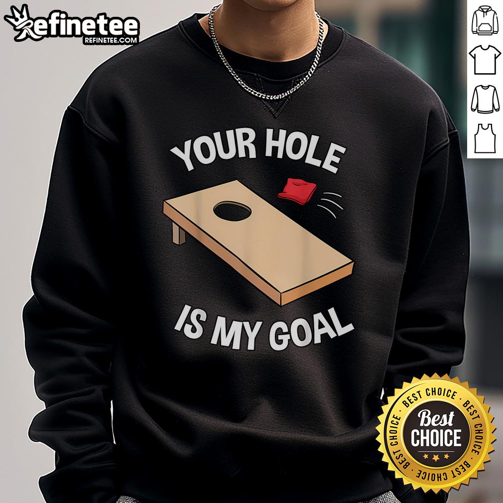 Nice Your Hole Is My Goal Cornhole Team Sweatshirt for bean bag lovers, featuring a fun design perfect for game day.