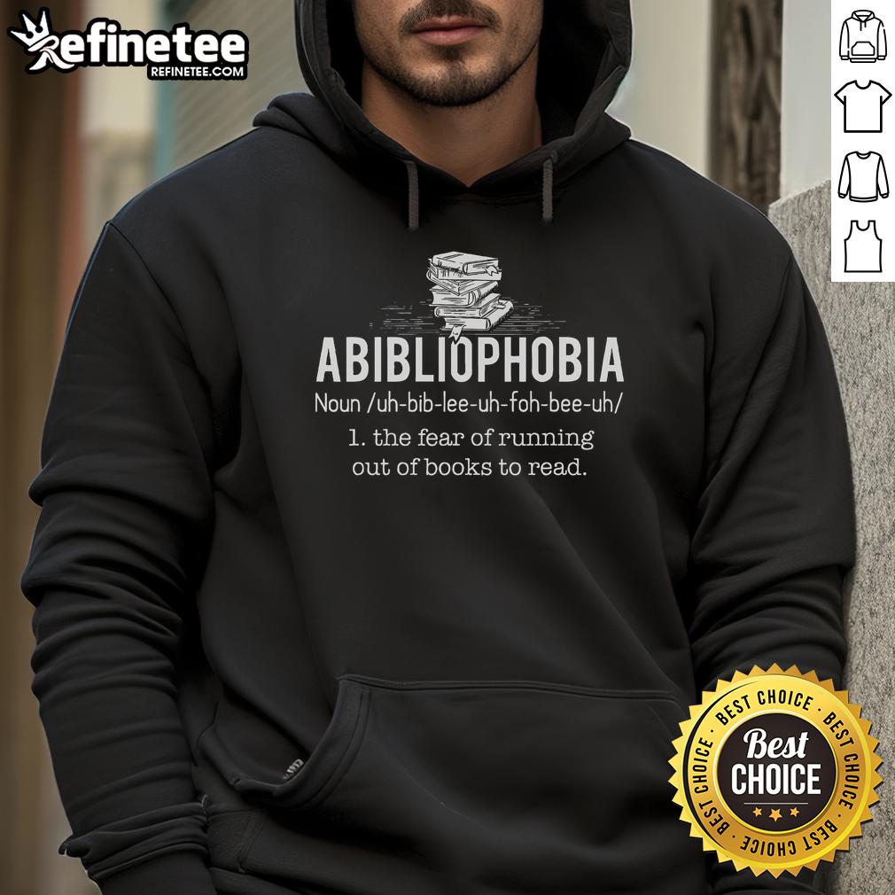 Cozy hoodie featuring the official Abibliophobia definition, perfect for bookworms and reading enthusiasts.
