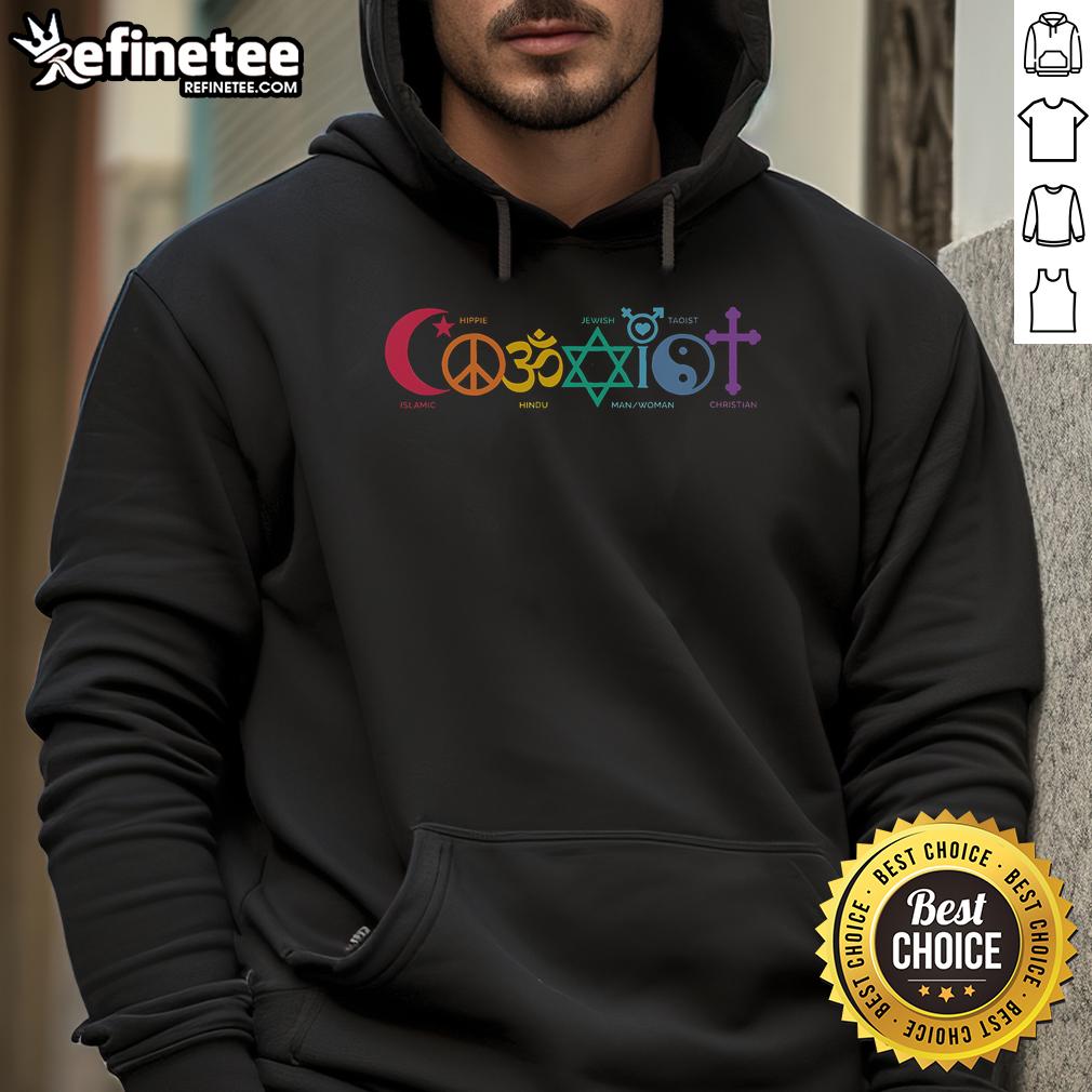 Official Coexist Peace Religion Equality Rights Humanity Spirituality Hoodie showcasing unity in diversity and human rights.