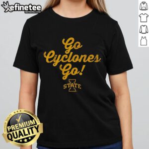 Official Iowa State Go Cyclones ladies tee featuring vibrant logo and slogan, perfect for passionate Cyclones fans.