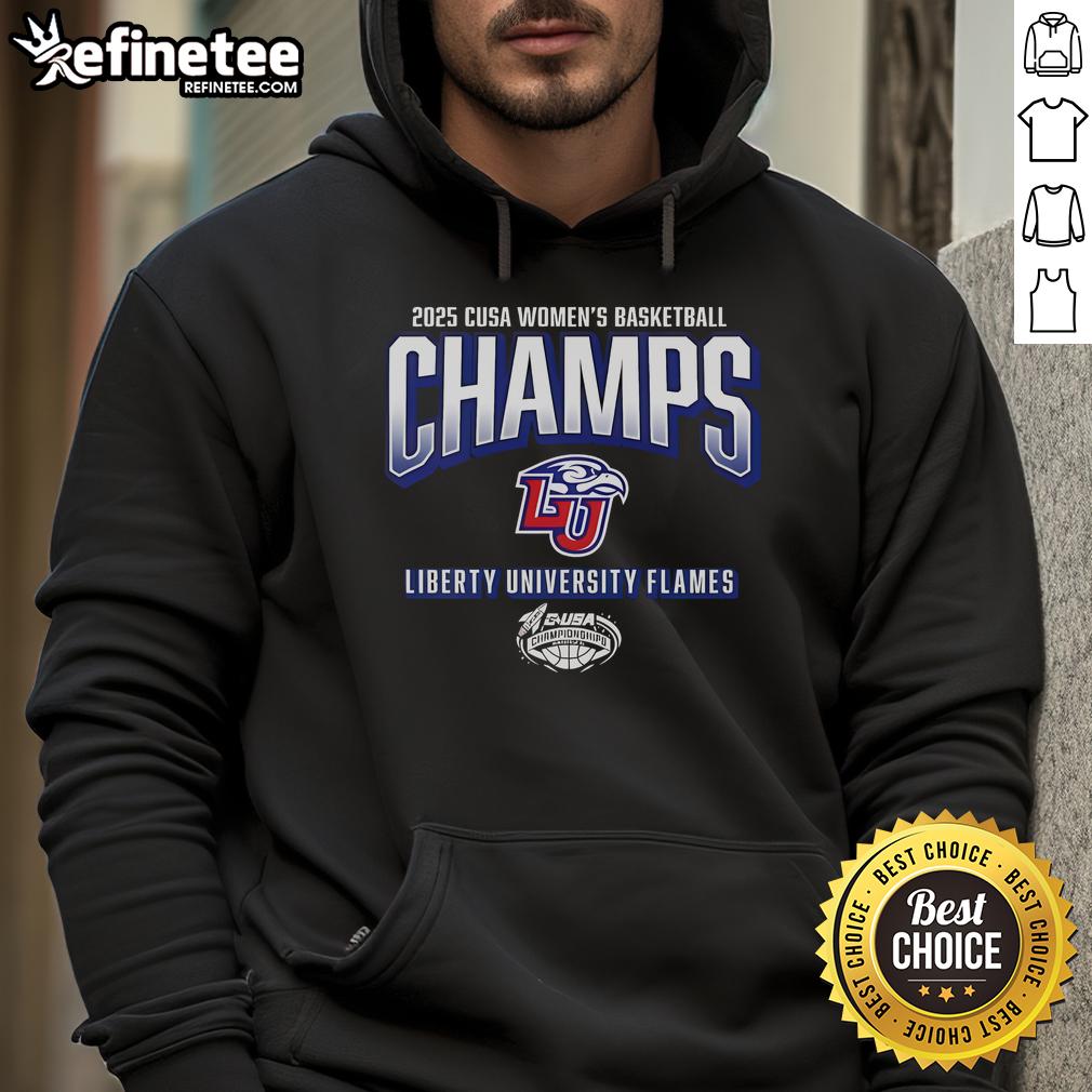 Official Liberty Flames 2025 C-USA Women's Basketball Conference Tournament Champions hoodie in vibrant team colors.