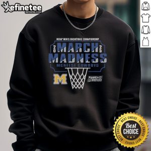 Alt Text: Official McNeese State Cowboys March Madness 2025 NCAA Men's Basketball sweatshirt in blue with team logo.