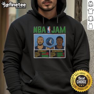 Alt Text: Official NBA Jam Timberwolves hoodie featuring Gobert and Edwards, perfect for fans of Minnesota basketball.