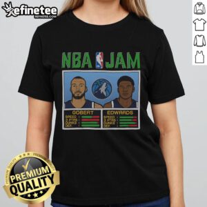 Official NBA Jam Timberwolves tee featuring Gobert and Edwards, perfect for ladies who love basketball fashion.