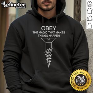 Alt Text: Stylish Official Obey The Magic That Makes Things Happen Hoodie in black with vibrant graphic design. Perfect for casual wear.